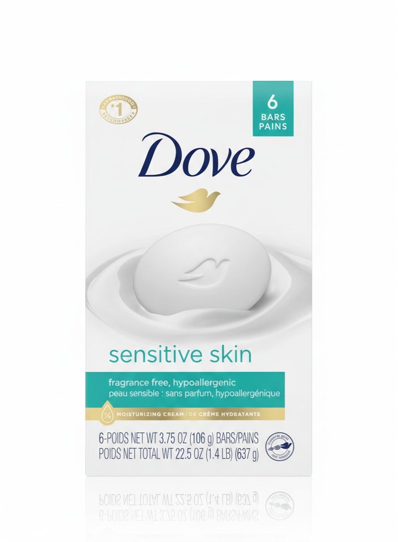 ​صابون دوف للبشرة الحساسة (6 × 106 جرام) - خالي من العطور ولا يسبب الحساسية